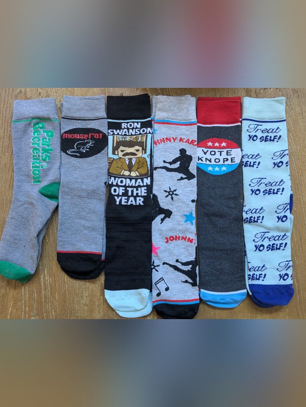 Six Pairs Of Parks And Recreation Novelty Socks